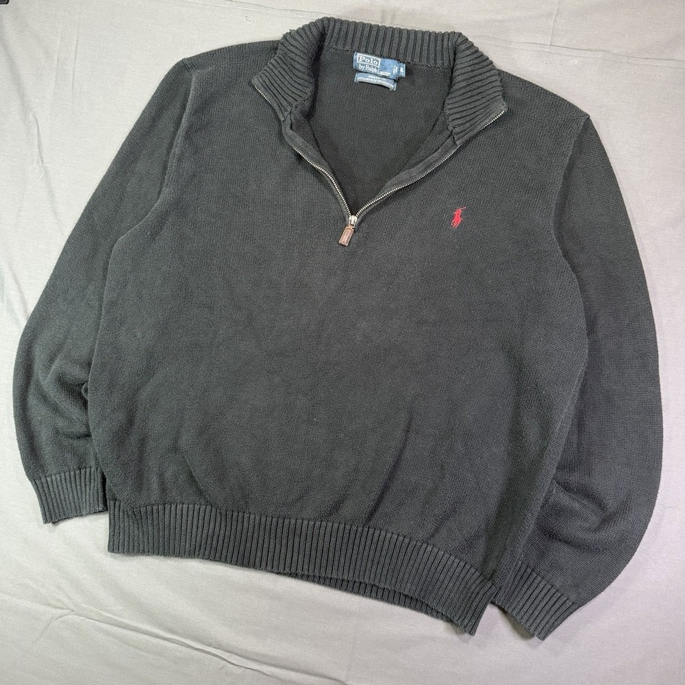 Polo by Ralph Lauren Sweater Men's 2XL Quarter-Zip Pullover Black 100% Cotton